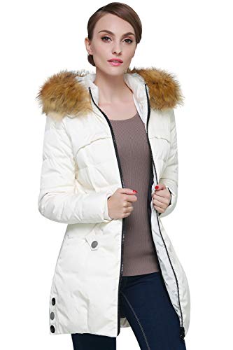 Orolay Women's Down Jacket With Faux Fur Trim Hood Beige M #TOP3