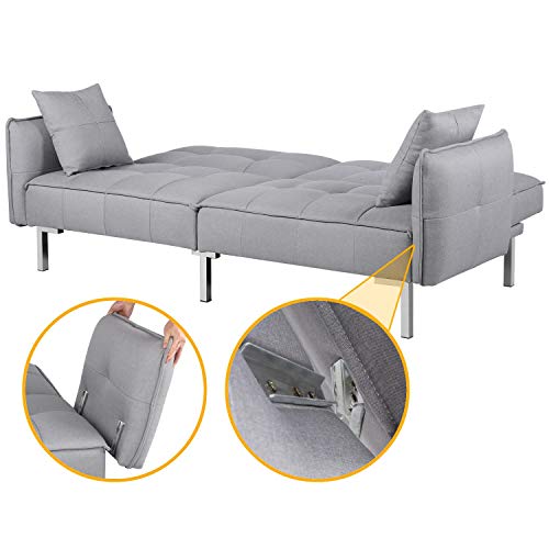 Yaheetech Sleeper Sofa Couch Bed Convertible Sofa Modern Futon Couches Sofas Bed Fold Up And Down Linen Fabric Recliner Couch For Living Room Gray #TOP6