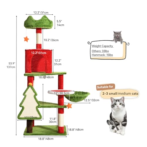 Torre para gatos DWVO 54 pulgadas con perchas y postes rascadores miniatura 3