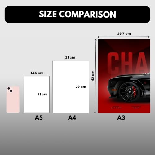 Image of Dodge Challenger Poster Split Design Car Posters | 3 A3 Sized Dodge Challenger Cars Poster for Wall | Large Size (89 x 42 cm) Muscle Cars Wall Decor | Muscle Car Posters for Room (B 050)