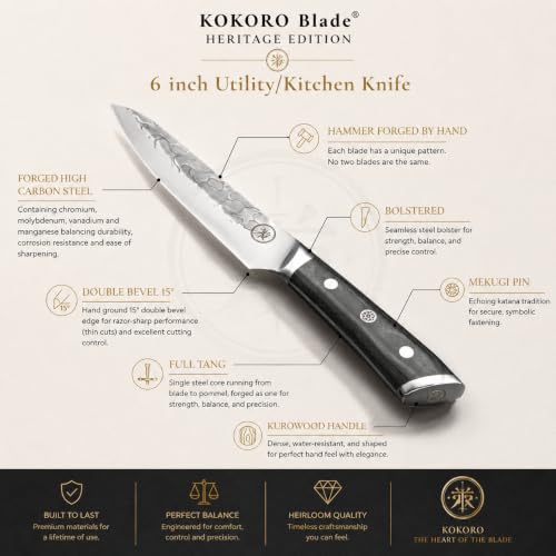 KOKORO 6” Utility Knife | Hand Forged | Kuro Wood Handle — view 3