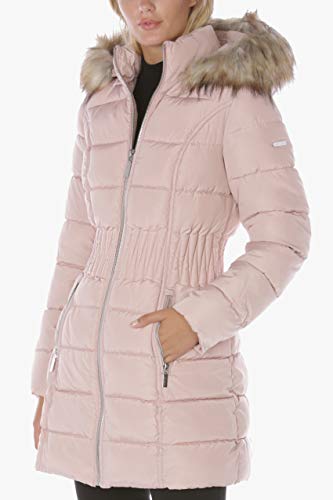 Laundry by Shelli Segal Women's Fitted Puffer Long Coat– Winter Jacket Velvet Corduroy Hood Waist Drawstring4