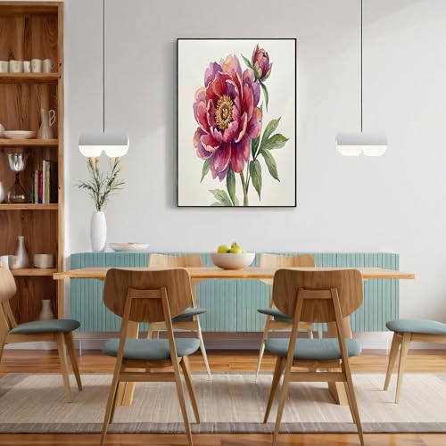 Affiche decoration murale salle de bain en toile vintage pivoines aquarelle rose