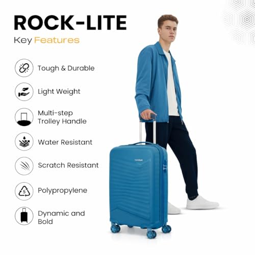 Image of Kamiliant by American Tourister Rock-Lite 99L Hard Sided Trolley Bag for Men & Women with 3 Digit Combination Lock, Set of 3pc (Small, Medium & Large) - Deep Ocean