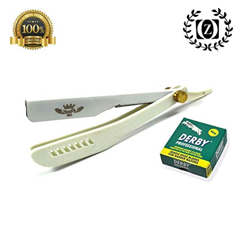 Beard Cut Throat Straight Barber Shaving Razor Rasoir + 100 Blades White