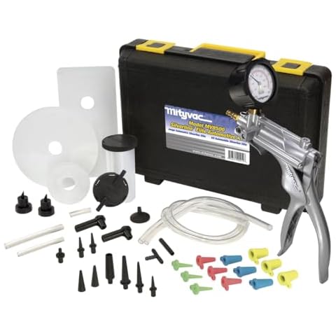 Mityvac MV8500 Silverline Elite Automotive Brake/Clutch Bleeding, Diesel Fuel Priming and Vacuum/Pressure Testing Kit, Ergonomic Design, Zinc-Aluminum Die Cast, MV8510 Pump, 4.5oz Fluid Reservoir Cover