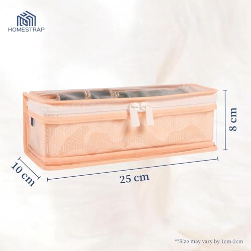 Image of HomeStrap Cotton Single Rod Bangle Box with Transparent Top | Waterproof, Dustproof Organizer for Bangles, Chudis, Bracelets, Watches & Jewellery | Compact Storage Organizer | Peach | Pack of 1