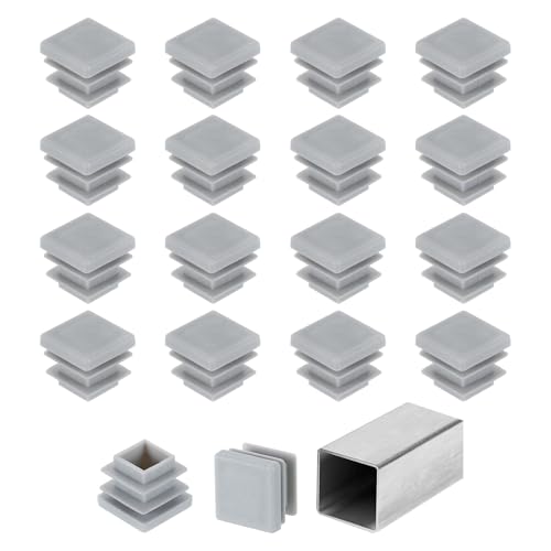 Image of uxcell 5 /8 inch (16mm) Square Tubing End Caps, 32 Pcs Plastic Hole Plugs Insert End Cap for Metal Tubing Post Chair Leg Table Bookshelves Furniture, Grey