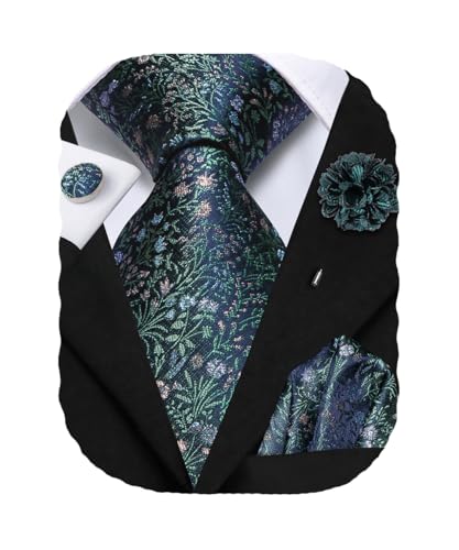 Image of Hi-Tie Men's Silk Ties Formal Woven Classic Necktie Pocket Square Cufflinks Lapel Pin Set Wedding Business