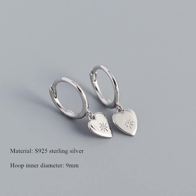 Solid 925 Sterling Silver CZ Heart Dangle Hoop Earrings for Women, Dainty Drop Huggie Earrings with Charm Jewelry Gift for Her - Image 4
