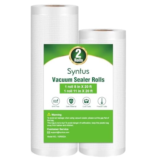 Syntus Vacuum Sealer Bags, 2 Pack 1 Roll 11" x 20' and 1 Roll 8" x 20' Commercial Grade Food Saver Bag Rolls, Food Vac Bags for Storage, Meal Prep or Sous Vide