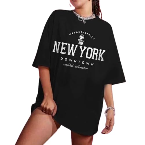 T-shirt femme New York imprimé coupe loose et top casual manches courtes