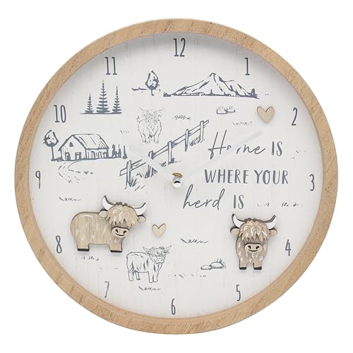 L & P Home & Gifts Horloge en Bois Vache Highland, Taille Unique