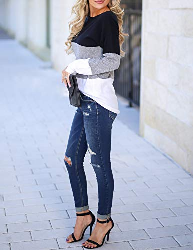 Blooming Jelly Women's Color Block Split Top Long Sleeve Elbow Patches Ladies Jumper Going Out Multicoloured,S steampunk buy now online