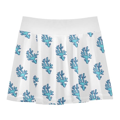 Girls Skorts High Waist Athletic Skirts with Shorts Blue Coral Stretchy Teens Performance Tennis
