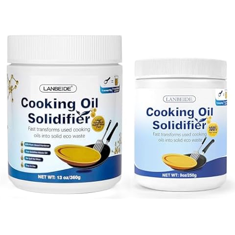 LANBEIDE Cooking Oil Solidifier Powder - 100% Plant-Based Cooking Oil Hardener for Disposal Fry Oil Away from Mess 360g+250g Cover