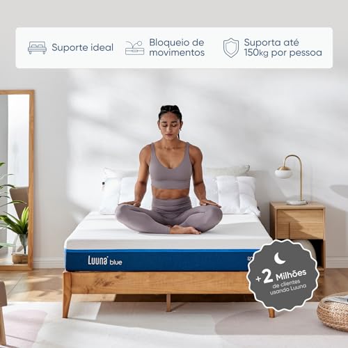 Colchão Luuna Blue Solteiro, Espumas Certificadas, Suporte e Conforto, Firme Confortável, 88cm x 188