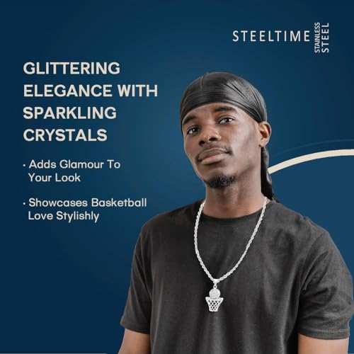 Basketball Necklace - 18K Plated Basketball Chain with Hoop for Men, Women, Teens - Gold, Silver & Black Color Options - Stainless Steel Sports Pendant with Simulated Diamond CZ Stones3