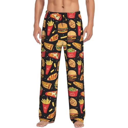 Mens Pajama Pants - Burger Hotdog Fries Print Soft Sleep Lounge Pants For Men, Casual Pj Bottoms With Pockets 5