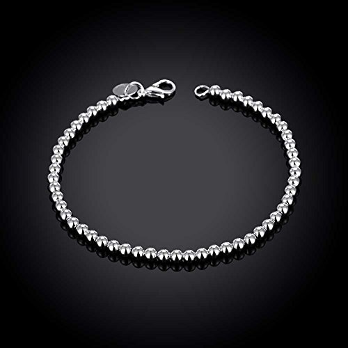 Sterling Silver 4MM Bead Ball Strand Bracelet- Handmade Ball Bracelet, Silver Beads Bracelet for Mens Women3