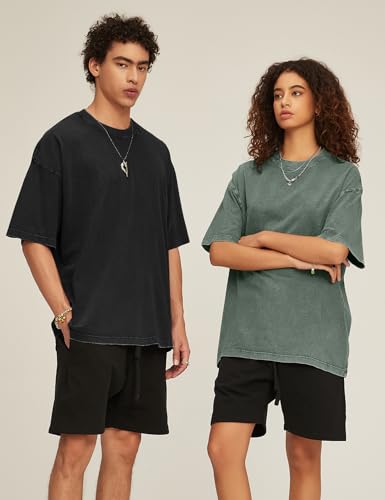 Flygo 3 Pack Men Oversized T Shirts Acid Washed Unisex Tee Loose Fit Short Sleeve Casual Streetwear Baggy Basic Tops4