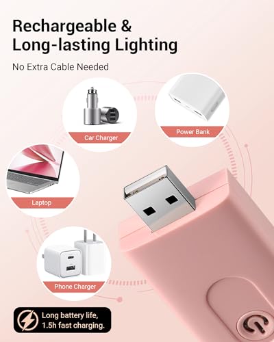 Image of DEWENWILS USB Rechargeable Book Light for Reading in Bed, Clip-on LED Reading Lamps Portable Bookmark Lights for Kids, Book Lovers, 4 Brightness Adjustable for Eye Protection (Light Pink)