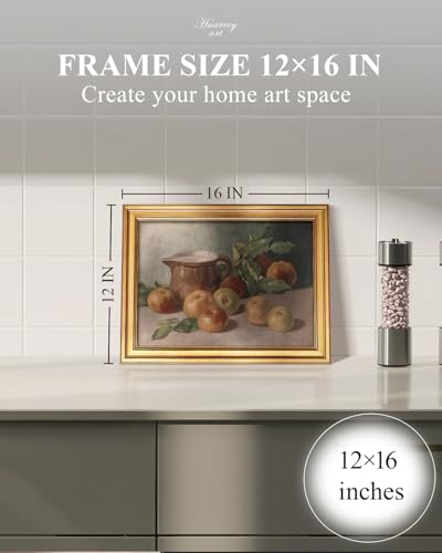 Image of HUARCEY Gold Framed Vintage Wall Art for Living Room, Harvest Apples Still Life Oil Painting Artwork Shelf Decor Abstract Wall Pictures Prints, Farmhouse Fruit Room Decor Bedroom Kitchen Bathroom