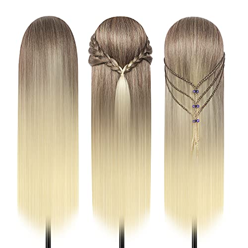 Styling Head 28 inch Training Head 100% Synthetic Fibres Hairdressing Head Hairdresser Training Heads with Free Clamp and DIY Braiding Set (Golden) - Image 2