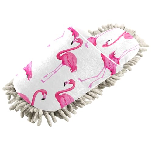Kigai Flamingo Mop Slippers for Floor Cleaning, Slippers for Women Men, Microfiber Floor Cleaning, L
