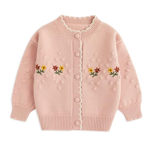 Image of Simplee kids Baby Sweater Toddler Girls Cardigan Sweater Embroidered Strawberry Knit Sweater