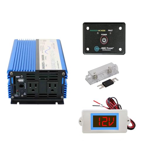 Image of AIMS Power 600 Watt Pure Sine Inverter 12 Volt DC to 120 Volt AC Includes Remote, Fuse Kit, and Battery Volt Meter