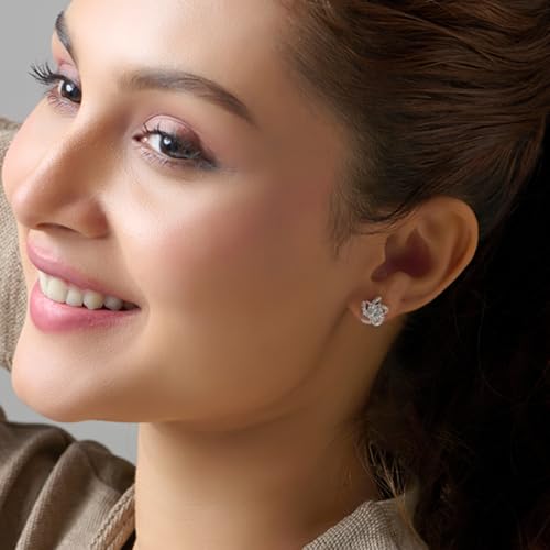 Image of TRUESILVER ACPL 925 Sterling Silver BIS Hallmarked Stud Earrings for Women & Girls |Sparkling Stone Embellished Elegant Design | Lightweight Daily Wear Jewellery | Gift for Women