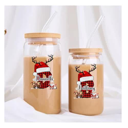 Personalized Christmas Letters Glass Tumbler Cups with