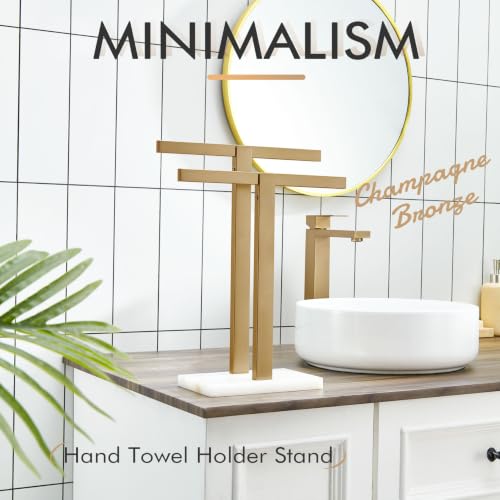 Image of KOKOSIRI Hand Towel Bars Standing Towel Racks with Marble Base for Bathroom Kitchen Vanity Countertop, Champagne Bronze Stainless Steel 15.7'' Height THS0001-SM-CPG
