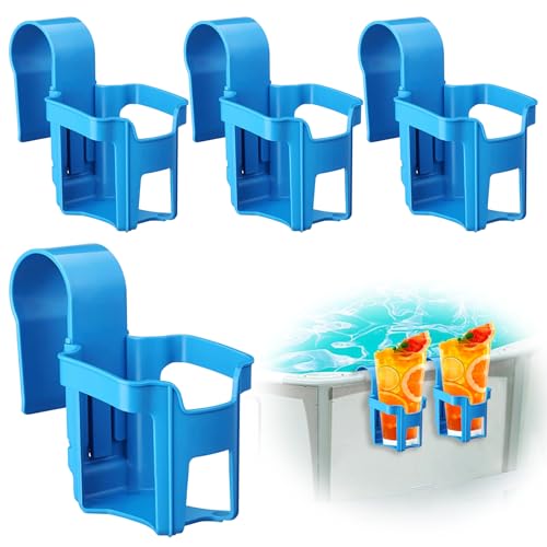 Forhandy 4 Stück Pool Getränkehalter Wasserbecher Hängehalter Multifunktionaler Pool Zubehör Ohne Verschütten Schwimmbecken Poolrand Getränkehalter aus Kunststoff (Blau)