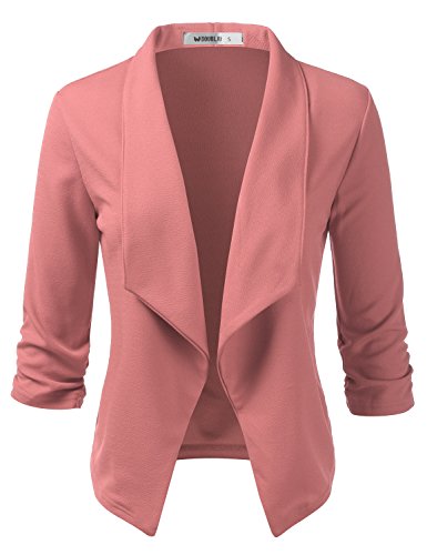 Doublju Womens Casual Work 3/4 Sleeve Open Front Blazer Jacket with Plus Size