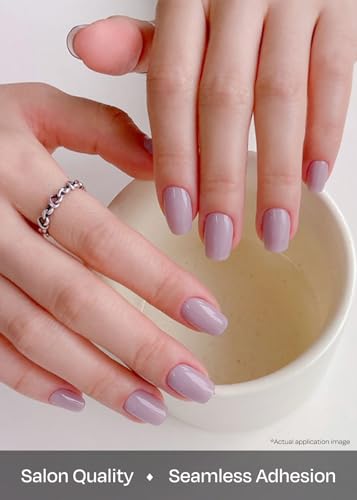 Image of ohora Semi Cured Gel Nail Strips (N Cream Lavender) - Purple, Solid, Works with Any UV /LED Lamps, Salon-Quality, Long Lasting, Easy to Apply & Remove - Includes 2 Prep Pads, Nail File & Wooden Stick