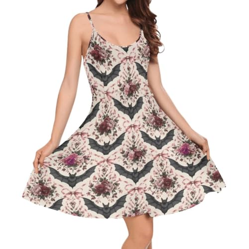 Image of Women's Spaghetti Strap Dress Summer Casual Swing Sundress Girls Beachwear Swing Mini Dress