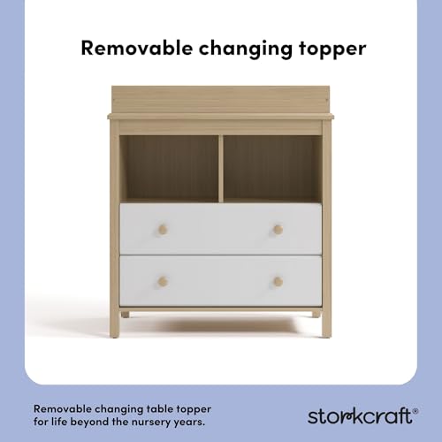 Image of Storkcraft Alpine Nursery Changing Table Dresser Combo (White with Driftwood) - GREENGUARD Gold Certified, Dresser for Nursery, Changing Table with Drawers, Removable Changing Table Topper
