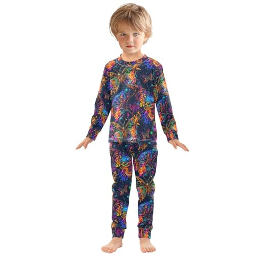 ALAZA Neon Butterfly Pajamas Long Sleeve Sleepwear 2-Piece Pajama Set3