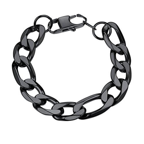 PROSTEEL Black Figaro Link Chain Bracelet 13mm 8.3'' Men Punk Rock Gothic Jewelry Bid Wide Chunky Bracelet Husband Groomsman