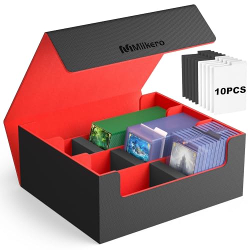 Image of Mlikero Card Deck Case for Trading Cards 1800+, Trading Card Storage Box Fits Toploader and Magnetic Card Holder, Leather Magnetic Closure Deck Box Fit for MTG, TCG (Red)