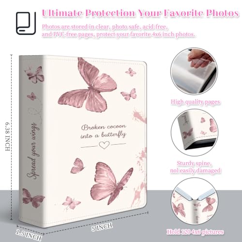 Image of Photo Album 4x6 120 Pockets Blush Butterfly Pattern