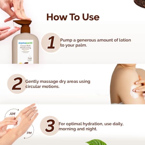 Image of Mamaearth Cocoa Rich Moisturizing Body Lotion with Cocoa Butter & VitaminE for Deep 48H Moisturization 400ml For Very Dry Skin | 7in1 Total Care Benefits | 100% Natural Butter | Non-Greasy Smooth Skin