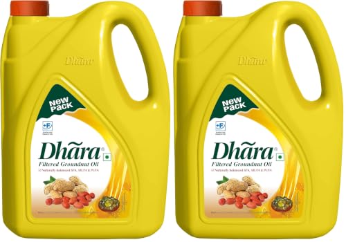 Image of Dhara Filtered Groundnut Oil (0% Trans Fat), 5 L Jar, 4.55kg (Pack of 2)
