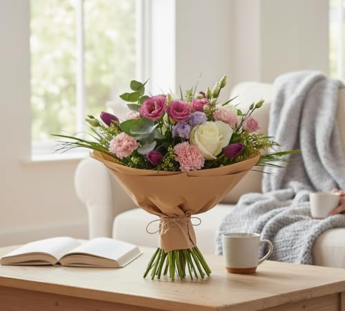 Stunning Dreams Bouquet Fresh Seasonal Floral Arrangement with Rose, Lisianthus, Carnations for Birthdays, Anniversaries, Weddings, Indoor Gift, Thoughtful Occasion Blooms