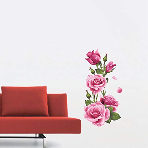 Image of Wall Stickers | Wall Sticker for Living Room -Bedroom - Office - Kids Room - Hall - Home Decor | Stickers Yard Beautiful Rose Flower Wall Sticker (38X76)