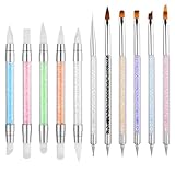 Silikon Nagel Pinsel, 11 Stück Professionelle Maniküre Werkzeuge Kit mit Doppel-Ende Nail Artpinsel, Gel Schnitzen Pinsel und Dotting Pen, Gel Brush für 3D Gelnail Art, Nageldesign