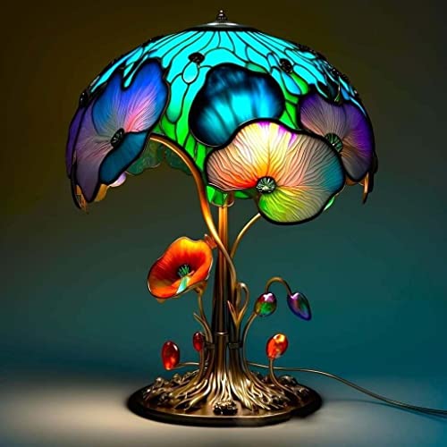 Saingace Painting Glass Mushroom Table Lamp, Stained Glass Plant Series Night Light, Vintage Table Lamp, Resin Mushroom Decorative Bedside Lamp For Bedroom Living Room Home Office Decor Gift (B) #TOP16