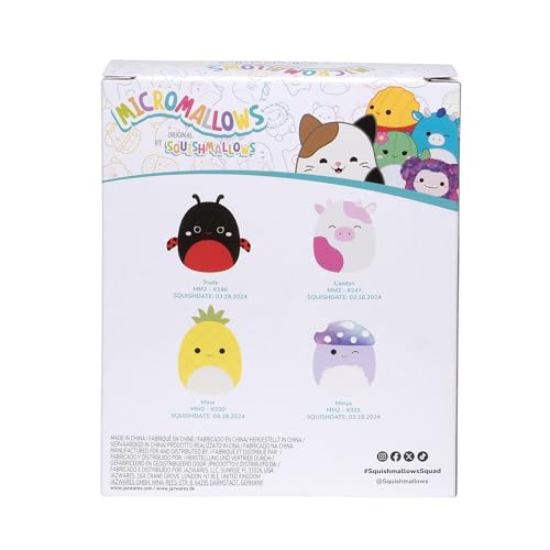 Squishmallows Micromallows Original Plush 4-Pack - Trudy Ladybug, Caedyn Cow, Maui Pineapple And Minya Mushroom - 8